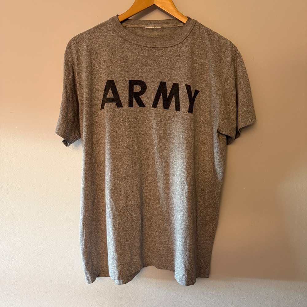 Vintage 90s US Army T-Shirt Gray Single Stitch Military PT Graphic Large